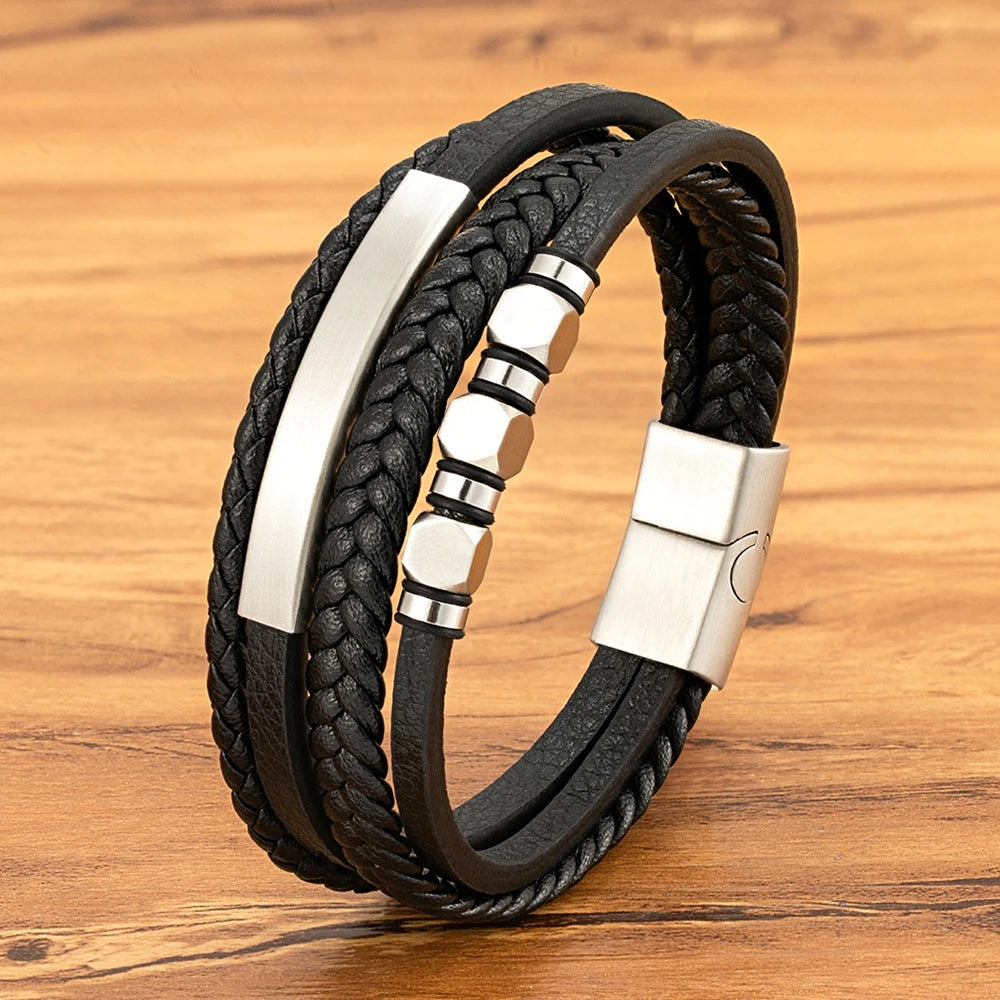 Bransoletka Męska ze Stali Nierdzewnej i skóry naturalnej