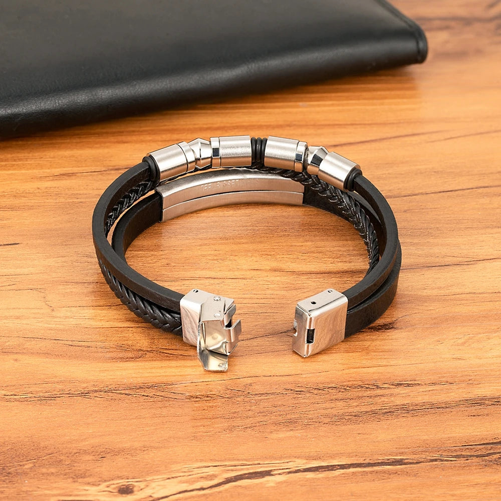 Bransoletka Męska Skórzana z Metalowym Zapięciem – Ręcznie Pleciona