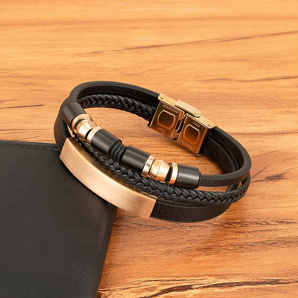 Bransoletka Męska Skórzana z Metalowym Zapięciem – Ręcznie Pleciona