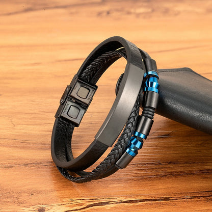 Bransoletka Męska Skórzana z Metalowym Zapięciem – Ręcznie Pleciona