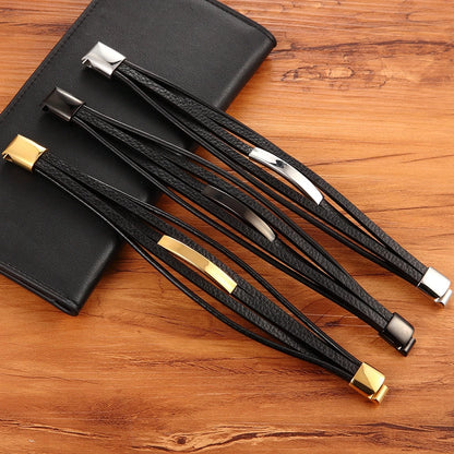 Bransoletka Męska ze Stali Nierdzewnej i Skóry - Akcesoria w Luksusowym Stylu