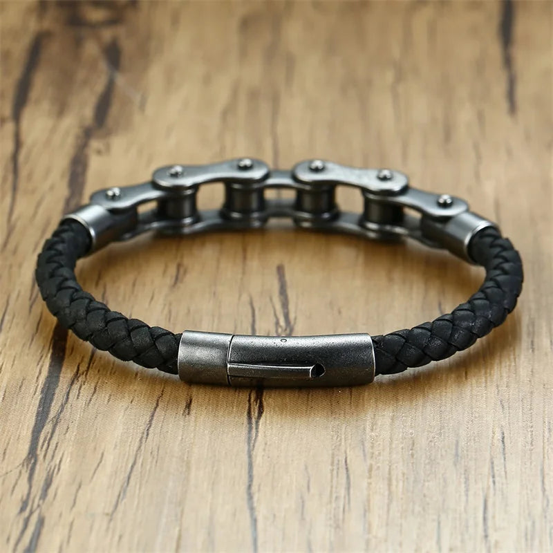 Bransoletka Męska Punk - Stal Nierdzewna i Skóra