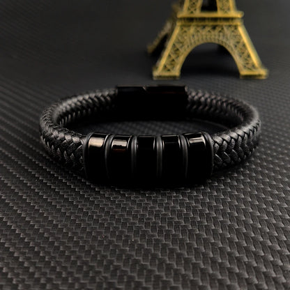 Bransoletka skórzana z koralikami i zapięciem ze stali nierdzewnej