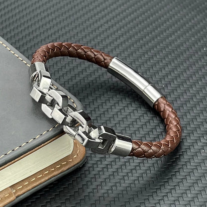 Bransoletka męska ze skóry bydlęcej i stali nierdzewnej – minimalistyczny design, maksymalny styl