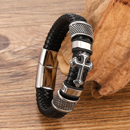 Bransoletka Męska skórzana z krzyżem - styl rockowy i elegancja w jednym
