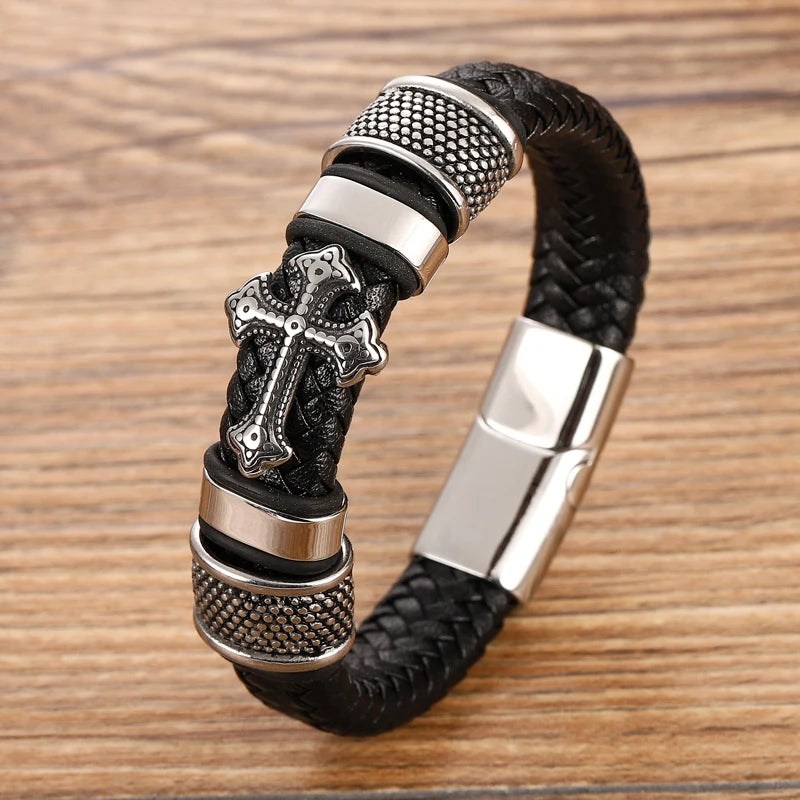 Bransoletka Męska skórzana z krzyżem - styl rockowy i elegancja w jednym
