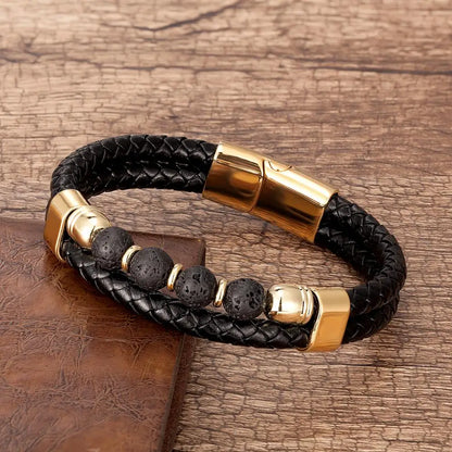 Bransoletka Wielowarstwowa z Prawdziwej Skóry z Koralikami z Naturalnych Kamieni