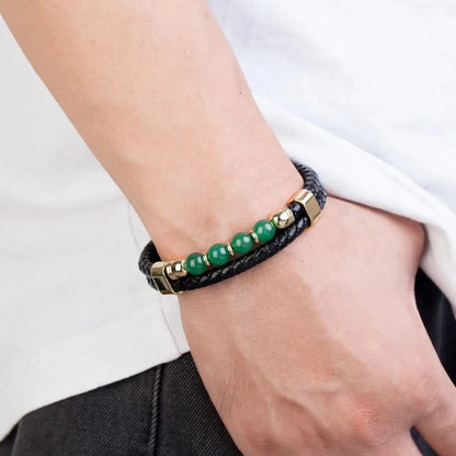 Bransoletka Wielowarstwowa z Prawdziwej Skóry z Koralikami z Naturalnych Kamieni