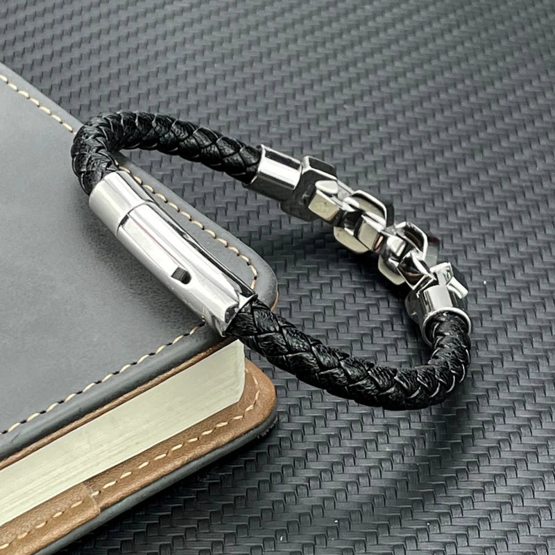 Bransoletka męska ze skóry bydlęcej i stali nierdzewnej – minimalistyczny design, maksymalny styl