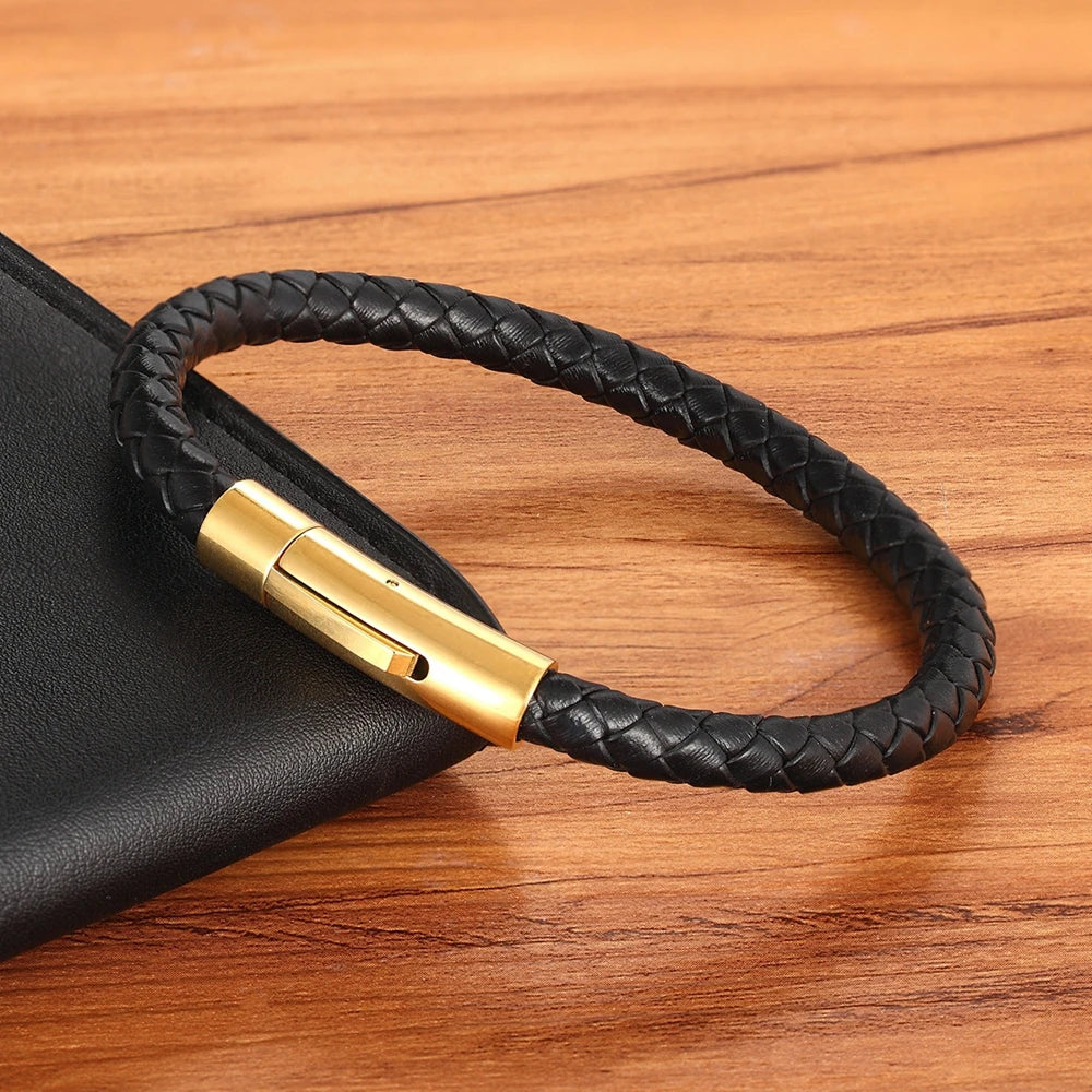 Bransoletka Męska Wielokolorowa ze Skóry Naturalnej z Zapięciem ze Stali Nierdzewnej