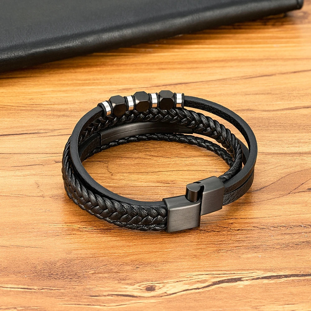 Bransoletka Męska ze Stali Nierdzewnej i skóry naturalnej
