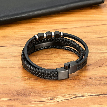 Bransoletka Męska ze Stali Nierdzewnej i skóry naturalnej