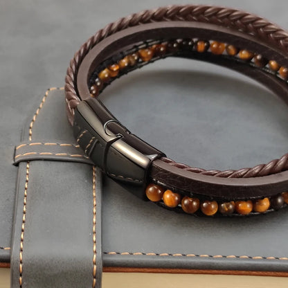 Bransoletka Męska z Koralików z Kamienia Tygrysiego Oka