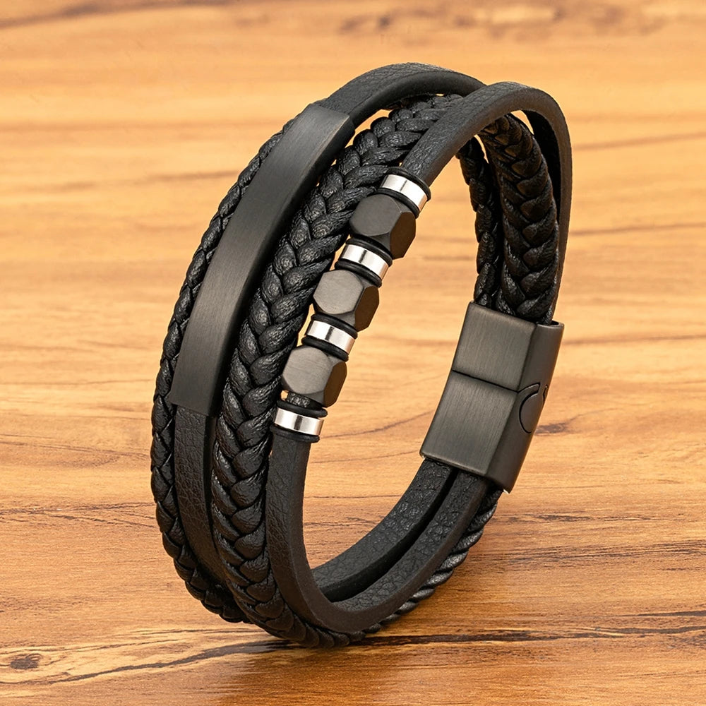 Bransoletka Męska ze Stali Nierdzewnej i skóry naturalnej