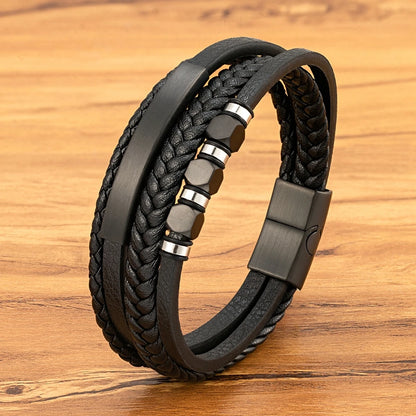 Bransoletka Męska ze Stali Nierdzewnej i skóry naturalnej