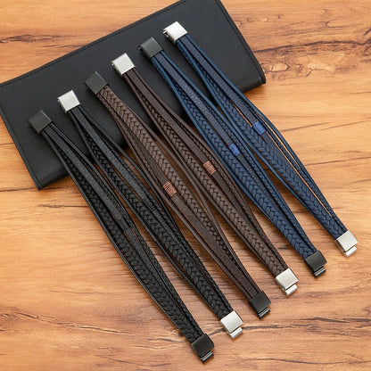 Bransoletka Męska ze Stali Nierdzewnej i Skóry