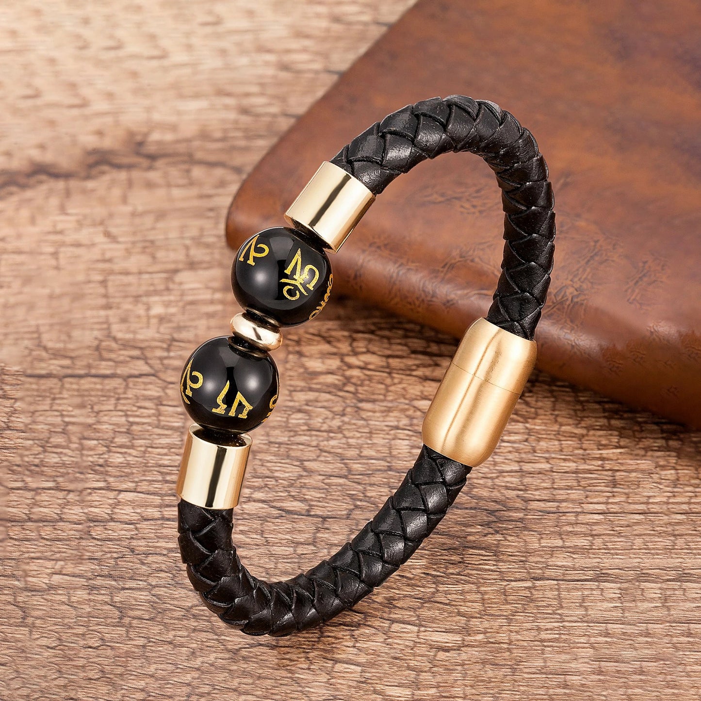 Bransoletka Unisex z Naturalnym Kamieniem i Skórą - Styl Punk