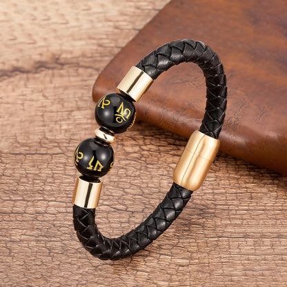 Bransoletka Unisex z Naturalnym Kamieniem i Skórą - Styl Punk