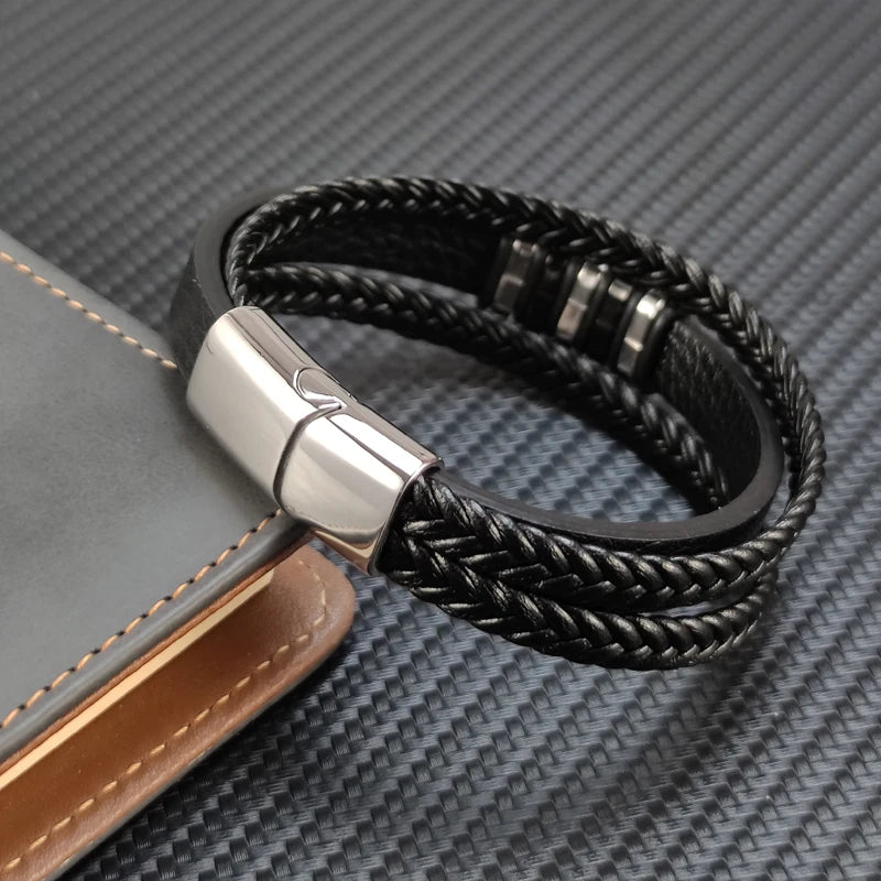 Bransoletka Klasyczna Męska Skórzana z Magnetycznym Zapięciem