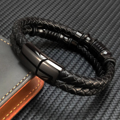 Bransoletka Męska skórzana z koralikami w eleganckim stylu