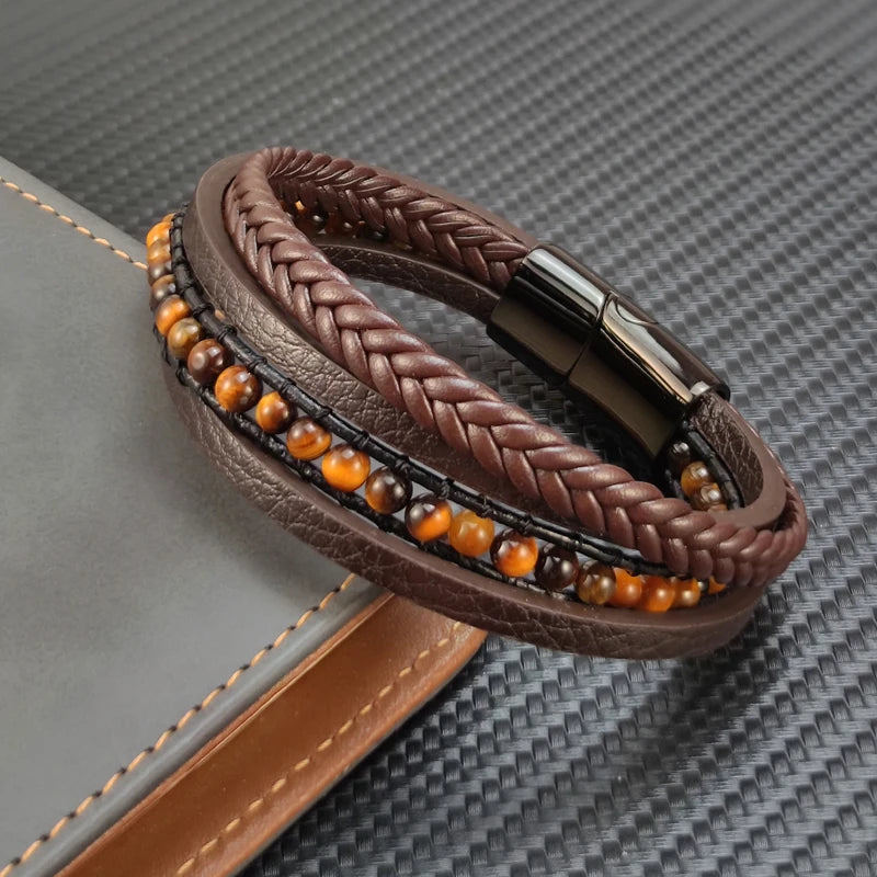 Bransoletka Męska z Koralików z Kamienia Tygrysiego Oka