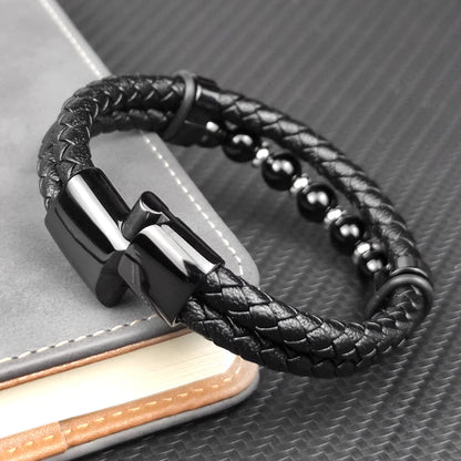 Bransoletka Męska z Kamieni Naturalnych i Stali Nierdzewnej – Klasyczny Styl