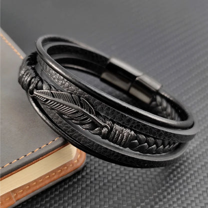 Bransoletka Wielowarstwowa Skórzana z Liściem Klonu