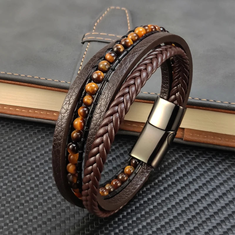 Bransoletka Męska z Koralików z Kamienia Tygrysiego Oka