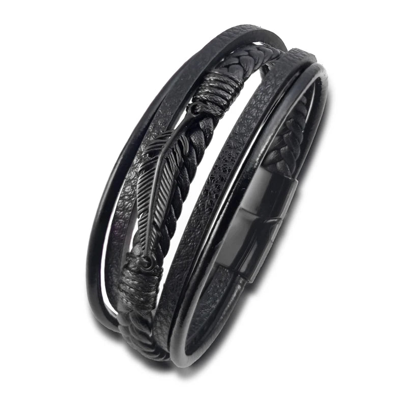 Bransoletka Wielowarstwowa Skórzana z Liściem Klonu