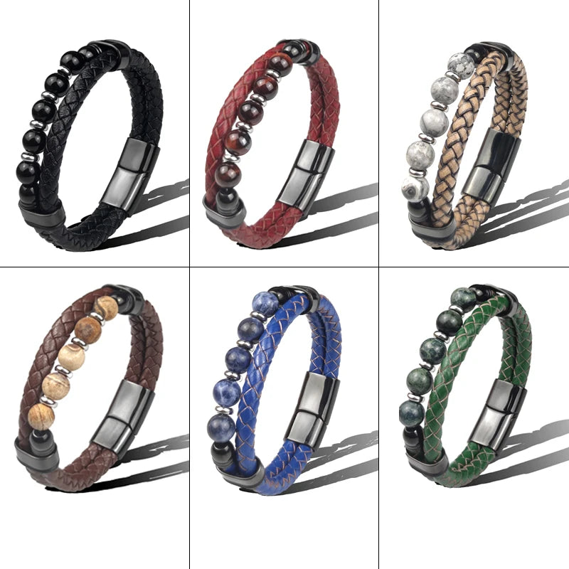 Bransoletka Męska z Kamieni Naturalnych i Stali Nierdzewnej – Klasyczny Styl