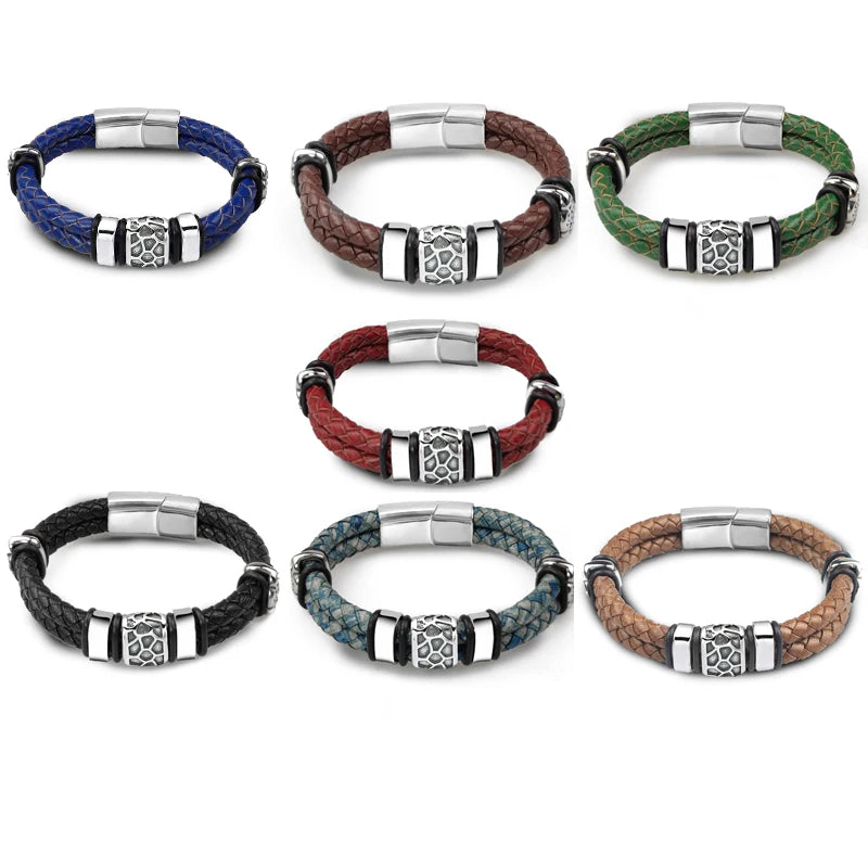 Bransoletka Luksusowa Męska Wykonana z Plecionej Skóry Naturalnej