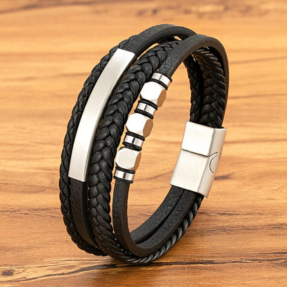 Bransoletka Męska ze Stali Nierdzewnej i skóry naturalnej