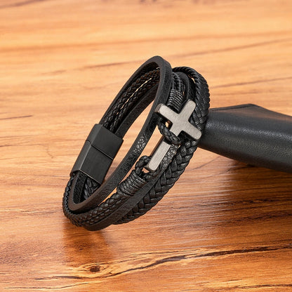 Bransoletka Męska ze Skóry z Krzyżem