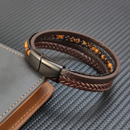 Bransoletka Męska z Koralików z Kamienia Tygrysiego Oka