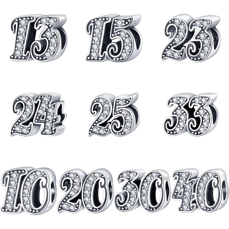 Srebrne zawieszki rocznicowe koraliki z numerami