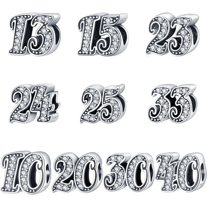 Srebrne zawieszki rocznicowe koraliki z numerami
