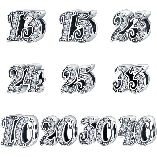 Srebrne zawieszki rocznicowe koraliki z numerami