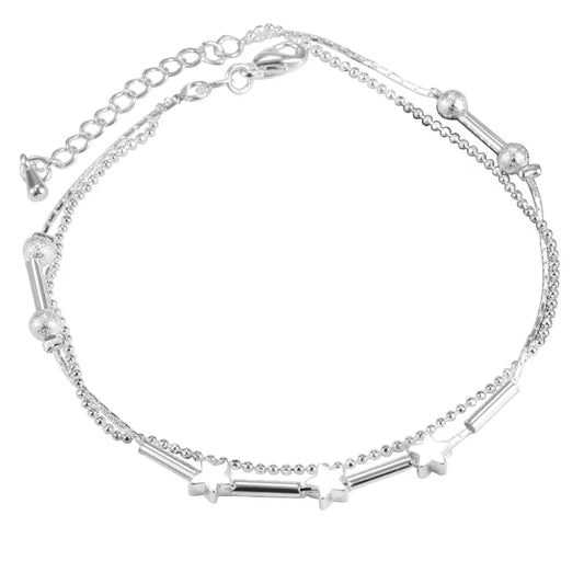 Srebrna Bransoletka na Kostkę z Gwiazdkami i Podwójną Warstwą