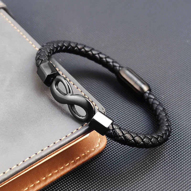 Bransoletka Męska ze Skóry z Symbolem Nieskończoności