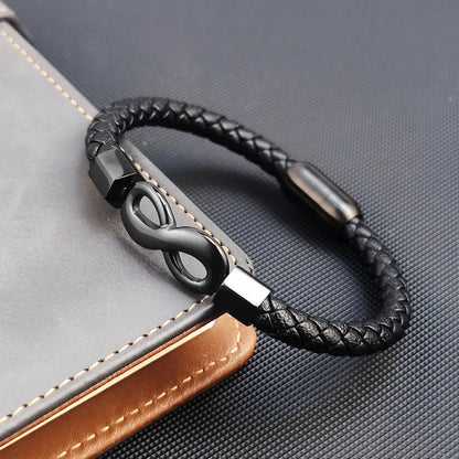 Bransoletka Męska ze Skóry z Symbolem Nieskończoności