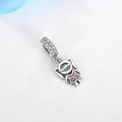 Zawieszka Srebrna w Kształcie Chłopca i Dziewczynki z Cyrkoniami