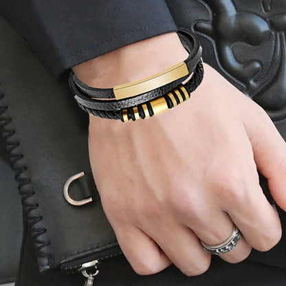 Bransoletka Męska z Plecionej Skóry i Stali Nierdzewnej