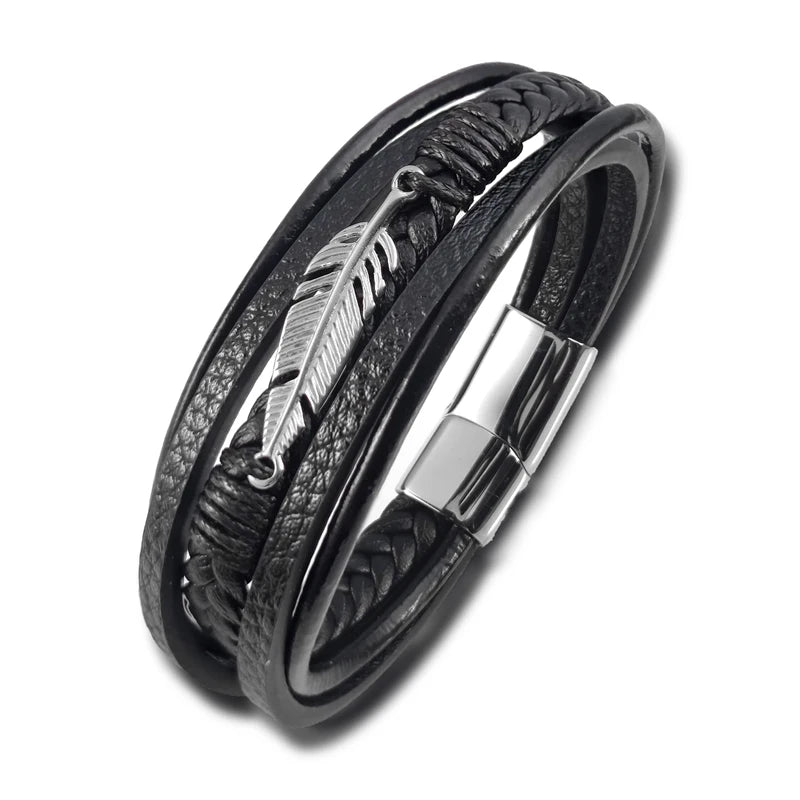 Bransoletka Wielowarstwowa Skórzana z Liściem Klonu