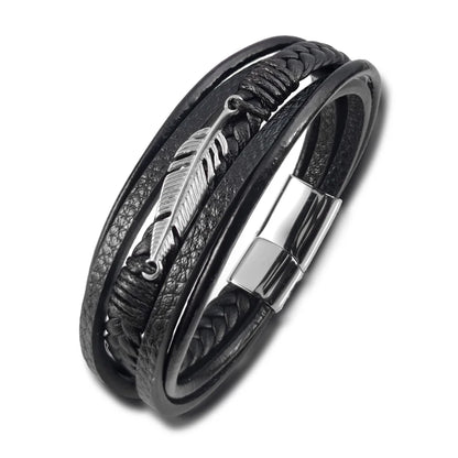 Bransoletka Wielowarstwowa Skórzana z Liściem Klonu