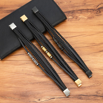 Bransoletka Męska ze Stali Chirurgicznej i Skóry – Wielowarstwowy Design