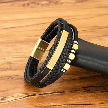 Bransoletka Męska ze Stali Nierdzewnej i skóry naturalnej