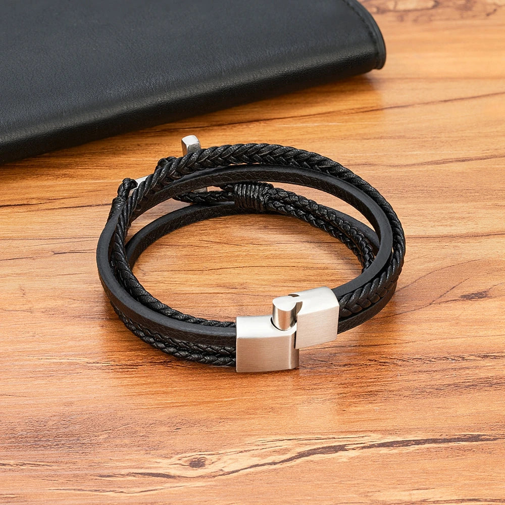 Bransoletka Męska ze Skóry z Krzyżem