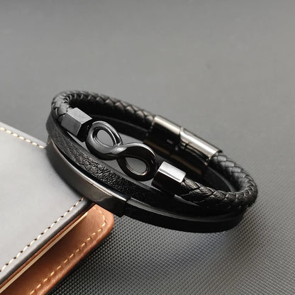 Bransoletka Męska ze Stali Nierdzewnej i Skóry - Wykonana z Plecionego Rzemienia