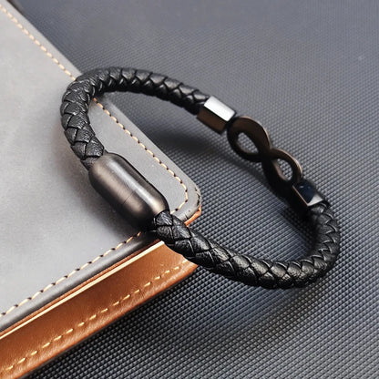 Bransoletka Męska ze Skóry z Symbolem Nieskończoności