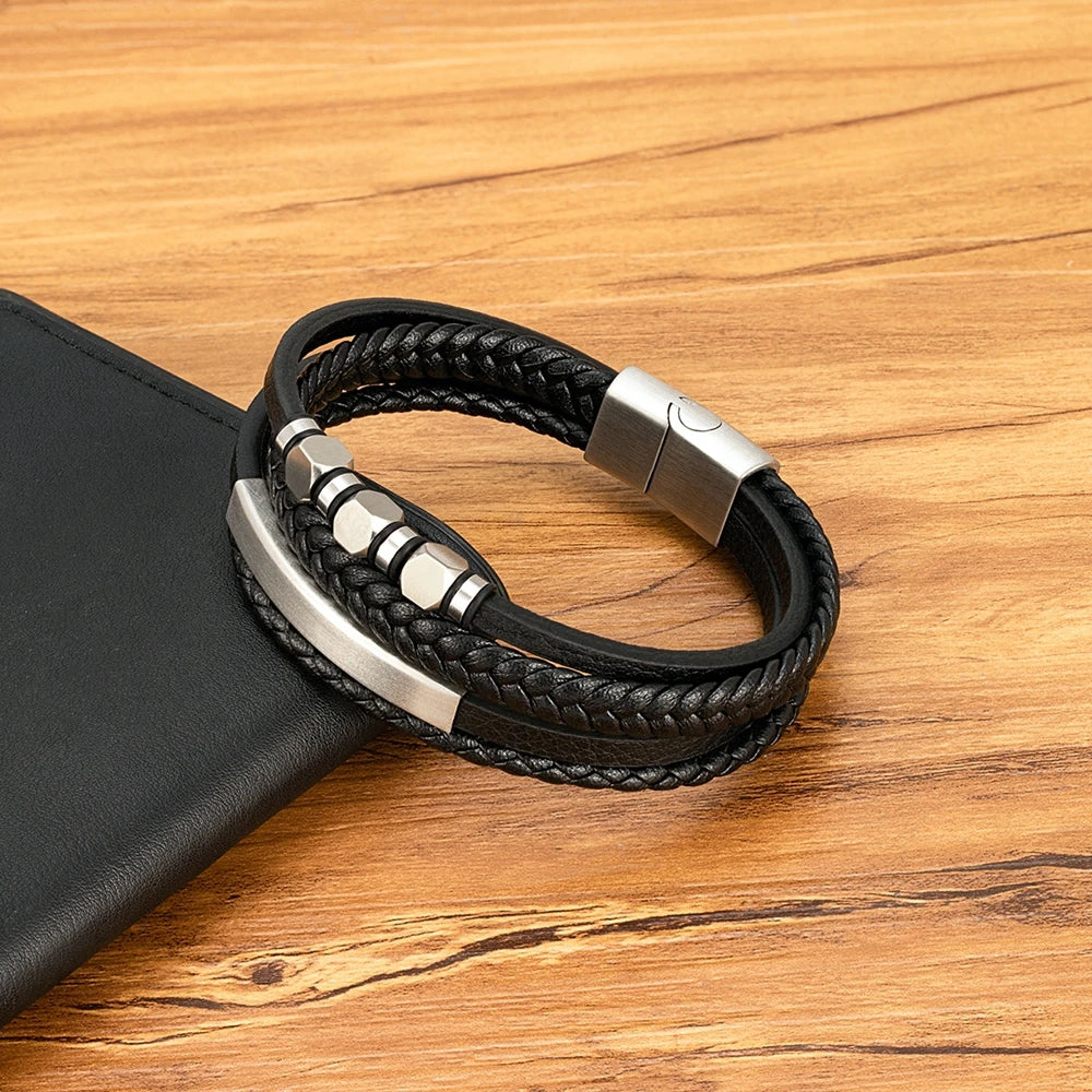 Bransoletka Męska ze Stali Nierdzewnej i skóry naturalnej